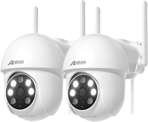 ANRAN 2K Überwachungskamera Aussen WLAN,24/7 Aufzeichnung,360° PTZ | Kamera Outdoor mit Automatischer Verfolgung,2,4 & 5 GHz,20m Farbnachtsicht mit Flutlicht,2-Wege-Audio,Alexa,IP66,2pcs
