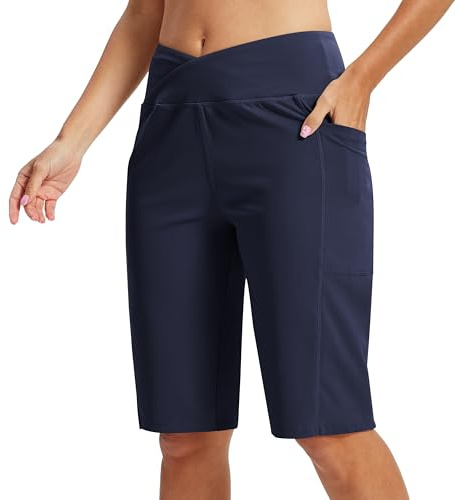 MoFiz Shorts Donna Sportivi Leggins Estivi Donna Corti Bermuda Pantaloncini Pilates Pantaloncini da Yoga Gym Shorts Blu Navy EU L(su M)