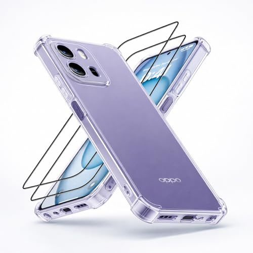 XINYEXIN Funda para OPPO A6x 4G/5G / OPPO A6 4G/5G /OPPO A6k con 2 Piezas Protectores de Pantalla Cristal Templado – Carcasa Transparente Flexible TPU con Esquinas Airbag, Antideslizante