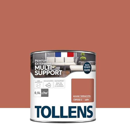 Tollens Peinture extérieure multisupport - Ultra résistante - Haute qualité - Satin - Rouge Terracota - 0,5L = 7m2
