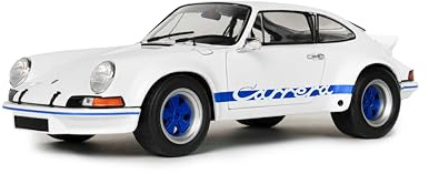 Solido Porsche 911 RSR 1973 - Diecast Modellauto, klassischer Rennsport 911 mit Carrera Dekor, detailgetreue Karosserie und Sportfelgen, weiß mit blauen Akzenten, 1:18