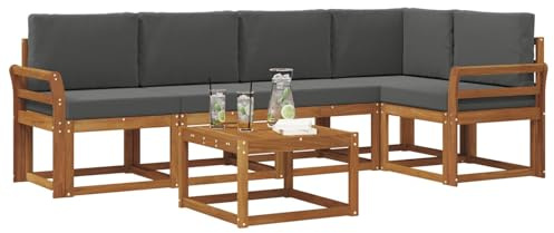 vidaXL Outdoor-Sofagarnitur mit Kissen 6 pcs Natur und Anthrazit, Cooles Garten-Sofa, modernes Outdoor-Eckmöbel, langlebige Terrassen-Sitzgelegenheit, gemütliches Lounge-Set für die Terrasse