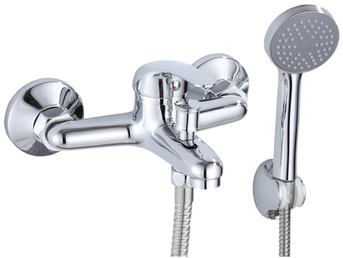 Einhand Mischbatterie Wasserhahn Wandarmatur für die Badewanne inkl. Brause-Set Messing verchromt