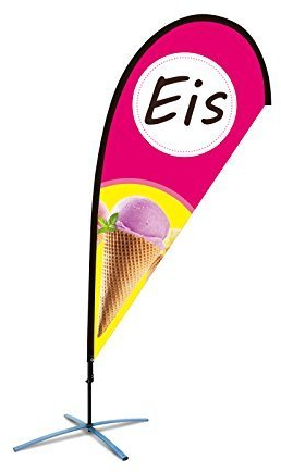 Beachflag Eis über 2m hoch Reklame Eisdiele Werbefahne Werbung Flagge Rot/Gelb Tropfenform mit Bodenhaltung