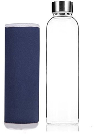 Gourde HMILYDYK portable en verre -bouteille d’eau élégante, GUGLASSBOT-blue-550, 550ml