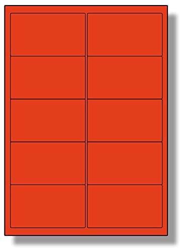 Label Planet® 10 Per Sheet, 5 Sheets (50 Crimson RED Labels). Coloured Paper Labels, 99.1 x 57mm, LP10/99 C.