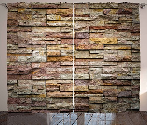 Marmor Vorhänge ambesonne, Urban Stein Slate Stein Wand mit Felsen Fassade Architektur Town Bild, Wohnzimmer Schlafzimmer Fenster Drapes 2 Panel Set, multicolor, Textil, Multi 1, 108W x 90L