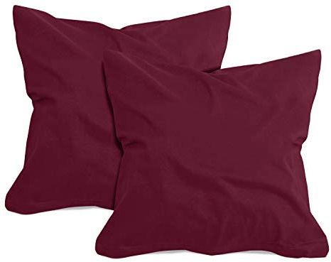 npluseins 2er-Pack Jersey Dekokissen Baumwollbezug, 40 x 40 cm, Bordeaux | Öko-Tex Standard 100, Reißverschluss, formstabil, strapazierfähig, angenehm weich, waschbar bis 60 °C