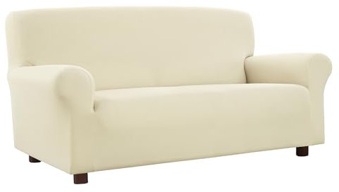 Banzaii Copridivano - Elasticizzato Antimacchia - con braccioli sagomati - Made in Italy (Panna, 1 Posto (estensibile da 85 a 100 cm))