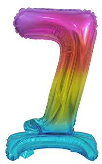 GoDan Beauty&Charm Luftballons Zahlen 0-9 zum Aufstellen auf dem Tisch 38 cm Folienballon Geburtstagsluftballons Zimmer und Raumdekoration beim Geburtstag Jubiläum (Zahl 7 Regenbogen)