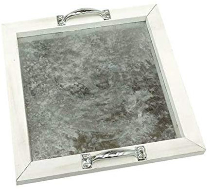 Holz Tablett Weiss 30x30cm Metall Zinktablett Tragetablett Kerzentablett Dekoschale Landhaus Shabby Chic Nostalgie