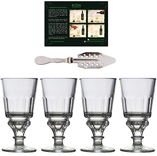 ALANDIA 4x Original Absinth Gläser mit Reservoir | 19. Jh. Design | Set inkl. 1x Absinth Löffel und Trinkanleitung