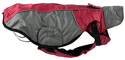 JEGGO High Heat, kälteabweisender Winter-Hundemantel, mit weichem Fleece-Innenfutter, Wasser- und Winddicht, optimale Passform, mit beidseitig zu öffnendem Reißverschluss (Weinrot/Grau, 56 cm)