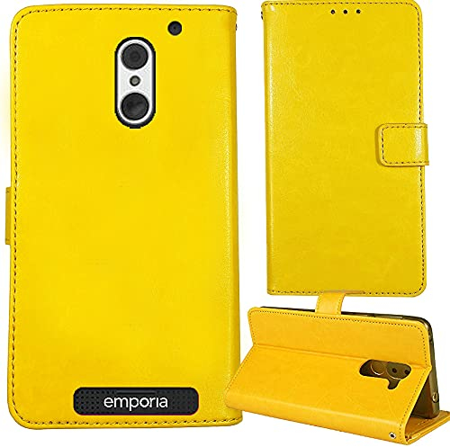 Dingshengk Flip Retro Leder Tasche Hülle Für Emporia SMART.4 / SMART.S4 5 Lederhülle Handyhülle Schutzhülle Klapphülle Handytasche Handy Etui Brieftasche Cover Case Abdeckung (Gelb)