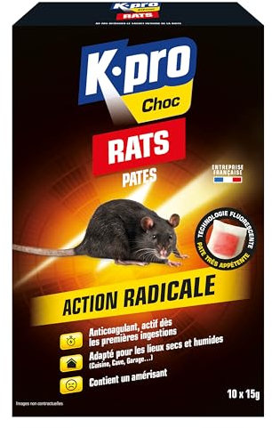 K.PRO Choc Pâte Anti Rats - Action Radicale - Contient un Amérisant pour une Utilisation Sûre - Prêt à l'Emploi - Idéal dans les Lieux Secs et Humides - Technique Professionnelle - 150g
