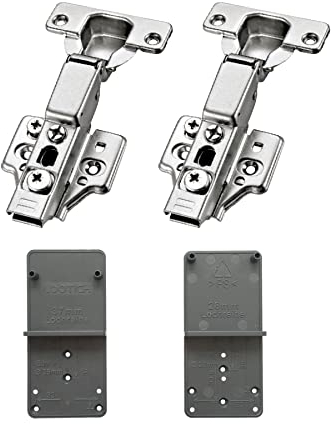 LOOTICH 95 Grad Mittelanschlag 35mm Clip-On 3-Way Soft Close Hydraulisch Scharnier mit Dämpfer und Kreuzplatten Topfscharnier für Küchenschrank Kleiderschrank Schranktür Möbel 2 Stück