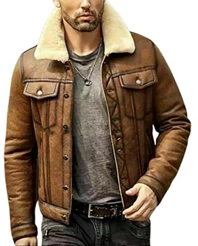 EU Fashions Herren B3 Pilot Flieger Kunstfell Shearling Braun Bomber Echtes Leder Schaffell Jacke für Winter, braun