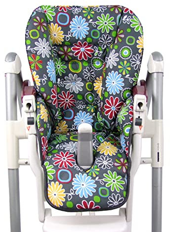 BAMBINIWELT Ersatzbezug Sitzkissen Bezug kompatibel mit Peg Perego Prima Pappa-Diner (grau bunte Blumen)