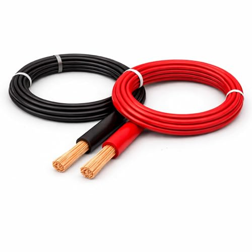 MKGT 6mm2 Automotive Thin Wall PVC Cable Red & Black Set Single Core Stranded Copper Wire 12V 24V 50A Flexible Battery Solar Caravan Wiring (10 AWG) – 5M Each (Red & Black)
