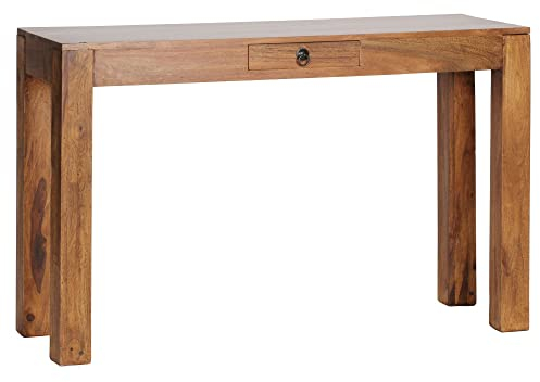 möbelando Konsolentisch Mumbai Massivholz Sheesham Konsole mit 1 Schublade Schreibtisch 120 x 40 cm Landhaus-Stil Sideboard