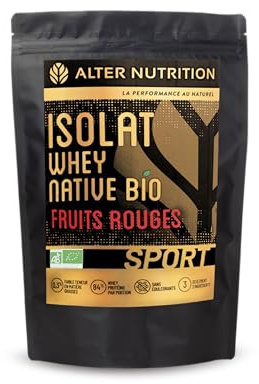 ALTER NUTRITION - Isolat De Whey Bio Native - Fruits Rouges - Prise De Masse - Faible En Matières Grasses - Sans OGM/Emulsifiants/Additifs - Made In France - 21g De Protéines Par Scoop - Sachet 700g