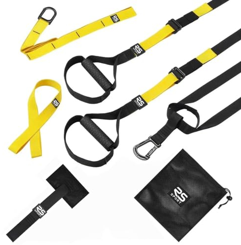 RS SPORT Entraînement en suspension, kit avec sangles et système d'ancrage de porte, réglable, entraînement physique pour tout le corps à la maison, salle de sport, en voyage, pour homme et femme.