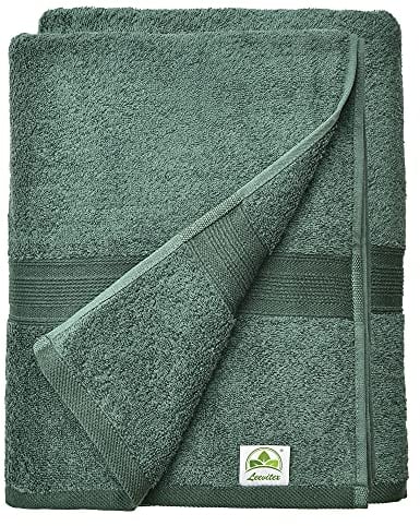leevitex® Handtuch-Set, flauschig und saugstark, 2 Duschtücher, 70 x 140 cm, Qualität 500 g/m², 100% Baumwolle - Dunkelgrün