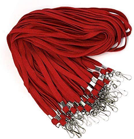 Lanyard 100 Stück Bulk Lanyards für ID Badge Neck Lanyard Swivel J-Hook für Namensschild Badge Holders (Rot, 100 Stück)