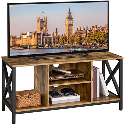 costoffs TV Stand for TV up to 50 In, TV Console Unit with Open Storage Shelves, Industrial TV Cabinet Living Room Table Home Furniture, 106x40x50.5cm