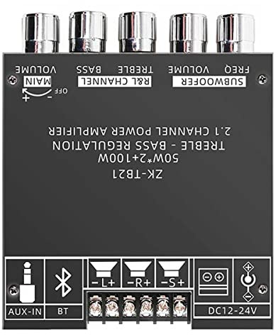 Wisboey Carte D'Amplificateur De Caisson De Basses Bluetooth 5.0 De -TB21 50WX2 + 100 W Carte D'Amplificateur Audio StéRéO De 2.1 Canaux Ampli De Basse
