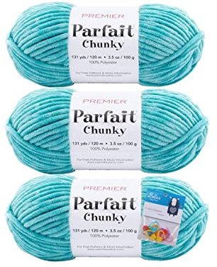 Bella's Crafts Premier Yarns Parfait Chunky - 3.5 Oz - #6 Super Bulky Weight - 3 Pack Bundle with Stitch Markers (Lagoon)