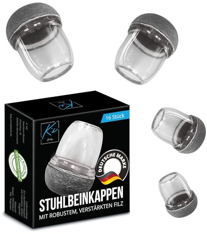 Stuhlbeinkappen Rund, 16 Stück, Filzgleiter für Stühle, Ø14-20mm, Schutzkappen für Stuhlbeine, Stuhlbeinschoner, Bodenschoner für Stühle mit Filz, Gleiter für Stühle, Gleiter Transparent