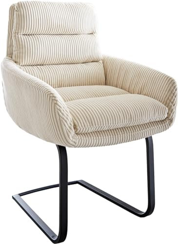 DELIFE Schwingstuhl Abelia-Flex mit Armlehnen Freischwinger flach Schwarz Cord Beige