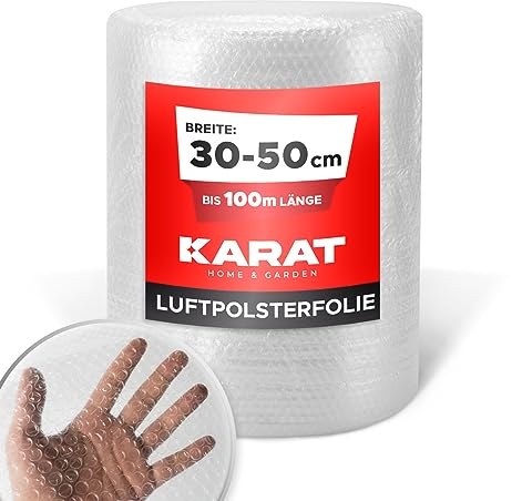 KARAT Luftpolsterfolie Rolle l 10m X 40cm Ideal für Versand, Verpackung und Umzug - 100% recyclingfähig - Bubble Wrap als Verpackungsmaterial - Noppenfolie - Polstermaterial