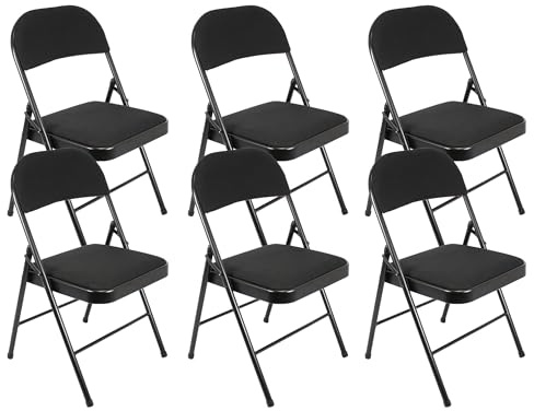 Meta Steel Frame with Fabric Seat Padded Office Work Study Party Dining Folding Chair (6, Plain Black)