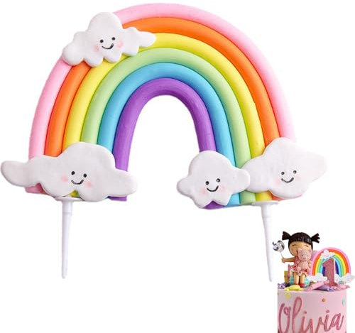 Rainbow Cake Topper Decorations, Soft Pottery Colorful Rainbow Birthday Cake Decoration Rainbow Theme Cake Supplies for Boys and Girl Birthday Party Decorations Supplies