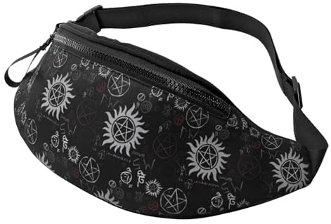 Supernatural Symbole Schwarz Bauchtasche für Mann Frauen Hüfttasche Verstellbarer Gürtel Casual Brusttasche Bauchtaschen für Reisen Sport Laufen Wandern Hüfttaschen, Schwarz , Einheitsgröße