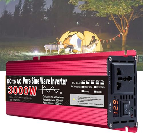 3000w Pure Sine Wave Inverter Car Power Inverter Dc 12V/24V to 220V-240V Power Converter Adaptor Home Solar Inverter Power Bank for Truck Outdoor Car Converter,24V