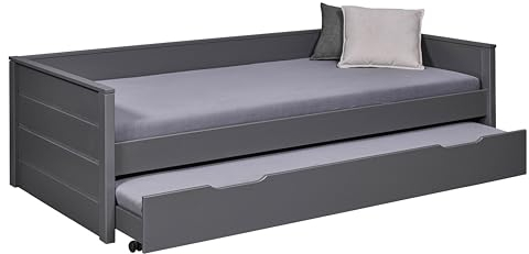 Inter Link - Funktionsbett - Kinderbett - Einzelbett - Stauraumbett - Bett mit Schublade - 2 Liegeflächen 90x200 cm - Kiefer massivholz - Grau - Dream the future 90 x 200 cm