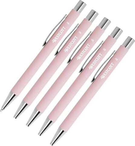 Westcott Stylo à bille PRIMESOFT, 5 pièces, rose, à bille haut de gamme en aluminium, Encre indélébile bleue, Épaisseur de trait XB 1,4 mm, E-745013 00