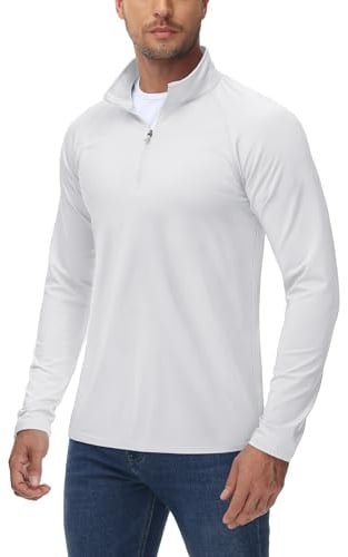 TACVASEN Herren 1/4 Zip Fleece Langarmshirts Funktionsshirt Warm Wanderpullover Atmungsaktiv Sportshirt Ski Golf Shirt (XL, Weiß)