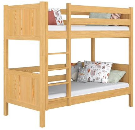 N-wood N02 Etagenbett 90x180 cm, Kinderbett für 2 Kinder, 2 Leitermontageseiten, 2 getrennte Betten, sichere abgerundete Kanten, Stabile Massivholzkonstruktion, inklusive Lattenrost, Naturkiefer