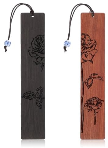 TIESOME Rosenblüten Lesezeichen aus Holz, 2 Stück - Vintage Lesezeichen für Buchliebhaber, Geschenk für Männer und Studenten