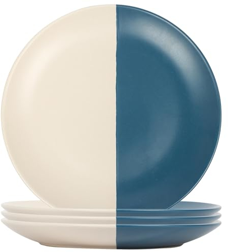 Nicola Spring Stoneware Dinner Plates - 26.5cm - Navy - Pack of 4 - Ceramic Two Tone Dining Plates Tableware Dishwasher & Microwave Safe Crockery for Starters, Sides, Mains & Desserts