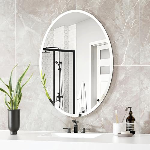KOHROS Oval abgeschrägt polierter rahmenloser Wandspiegel für Badezimmer, Eitelkeit, Schlafzimmer (20 W x 28 H Oval)
