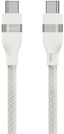 Anker Cable USB C a USB C Trenzado Reciclado de 240 W, Cable de Carga Rápida con Cargador de Tipo C para iPhone 16/16 Pro/16 Plus/16 Pro Max, MacBook Pro, iPad Pro, iPad Air, Galaxy S23(0,9m, Blanco)