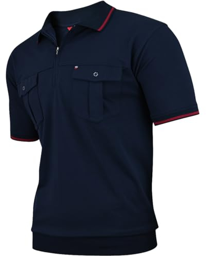 Soltice Herren Kurzarm Poloshirts mit Brusttasche, Gestreifte Blousonshirts mit Kragen aus Baumwoll-Mix (M bis 3XL) XL, [M2] Navy