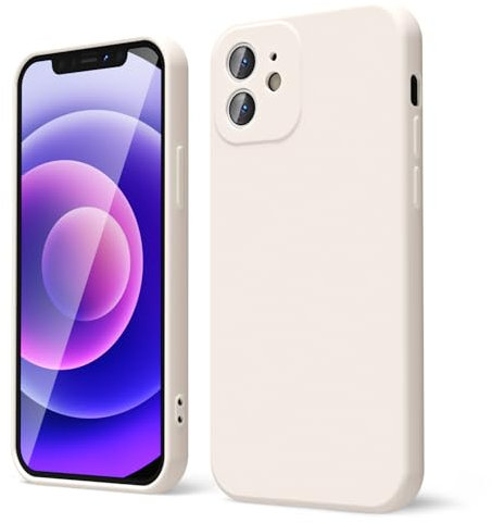 oakxco for iPhone 12 Mini Case Liquid Silicone, Soft Rubber Gel Elegant Aesthetic Basic Simple Cover, Cute Thin Slim TPU Matte Solid Color Plain Smooth Case for Women Men Boy, Beige Stone Cream
