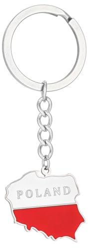 xbiez Schicker Schlüsselhalter mit Polen Landkarte Dekorativer Schlüsselhalter Polen Flagge Schlüsselanhänger Anhänger Keychain Geeignet für Fine Living, silber