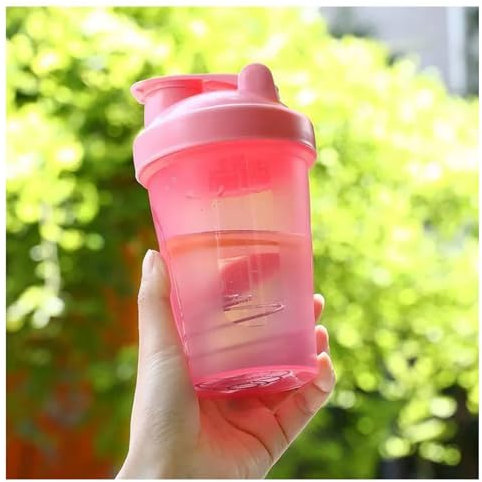 CHNLML Bouteille shaker protéinée de 400 ml avec boule de mélange, anti-fuite, sans BPA, pour salle de sport, entraînement, mélangeur de jus (corps rose/rose, 400 ml - 1 bouteille)